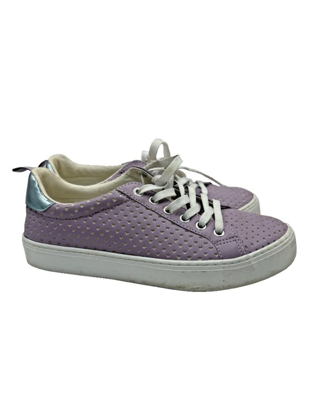 Old Navy Girls Shoes Sz 5 Perforated Lace Up Sneakers Purple Lilac Hearts Tennis